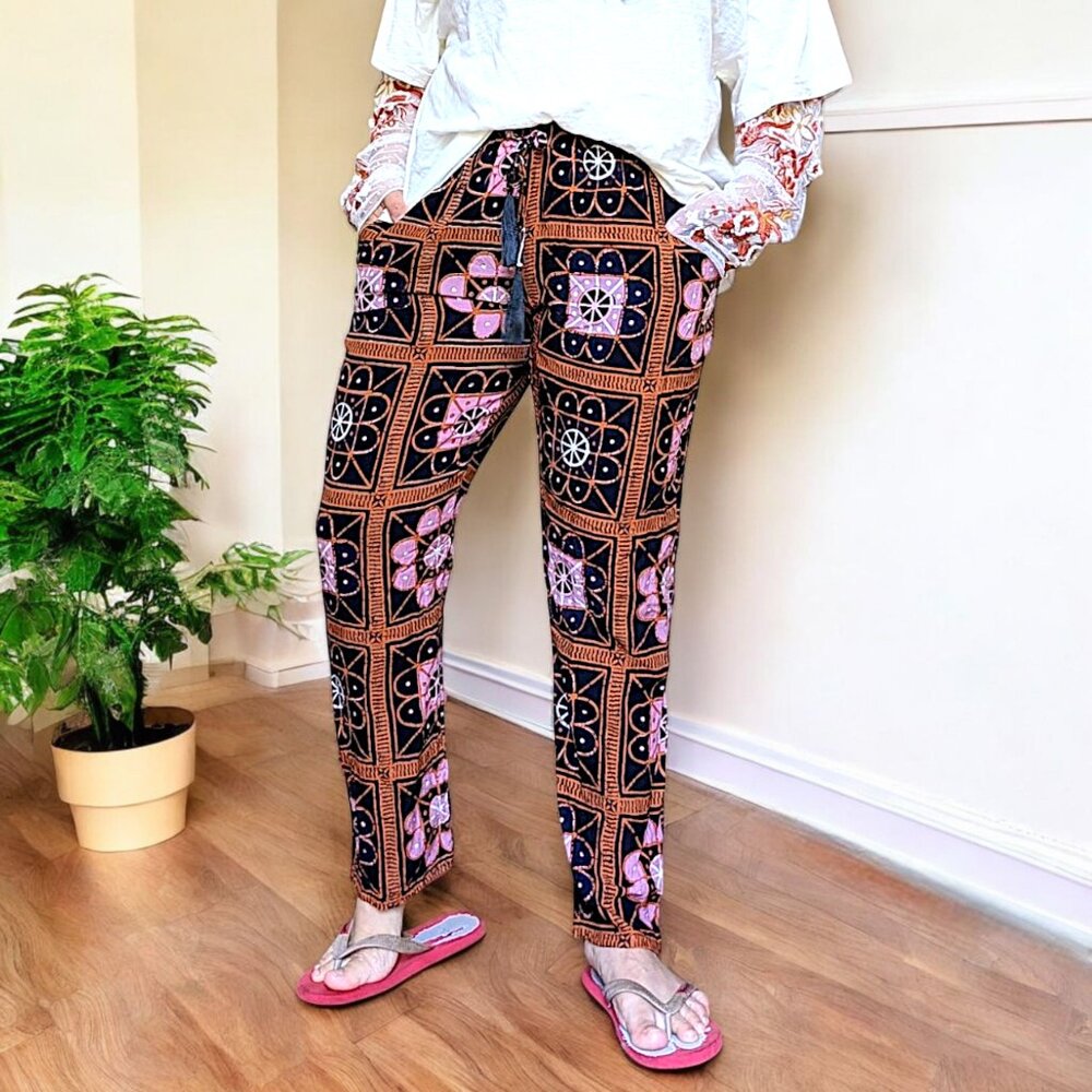 Natalie Martin 100% rayon floral boho hippie high rise floral relaxed pants M